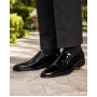 Pantofi barbati negri lac din piele naturala fara sireturi cu talpa neagra GKR818ELN
